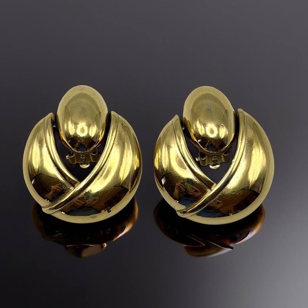GIVENCHY Vintage 80s Oversized Chunky Gold Tone Doorknocker Clip On Earrings